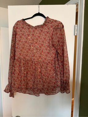 Roolee Floral Ruffle-Neck Blouse - Red Multi